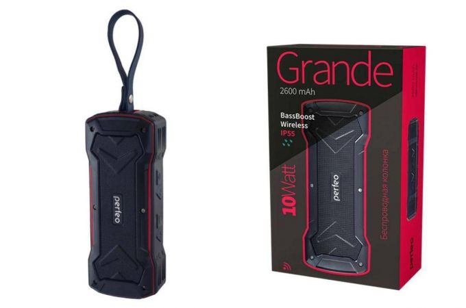 Портативная беспроводная колонка Perfeo "GRANDE" мощность 10Вт, 2600mAh, PF-BT-GRDE-BKRD (черный)