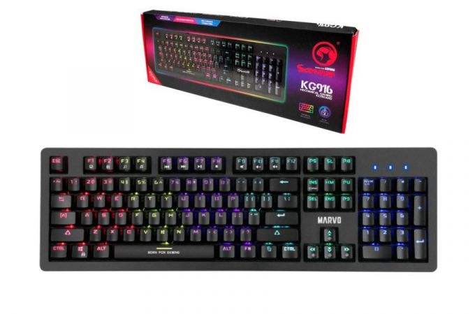 Клавиатура игровая механическая проводная MARVO KG916, подсветка RGB, 104 кл. USB (чёрный)