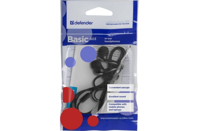 Наушники вакуумные проводные Defender Basic 603 (черный)