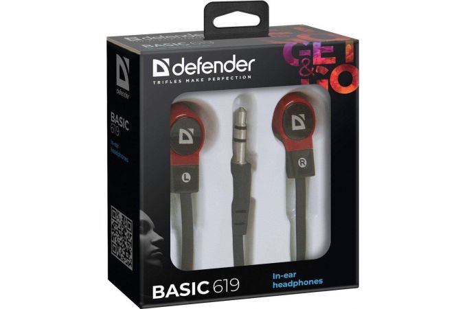 Наушники вакуумные проводные Defender Basic 619 (черно-красный)