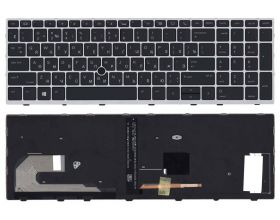 Клавиатура для ноутбука HP EliteBook 850 G5 755 G5 черная с серой рамкой и подсветкой