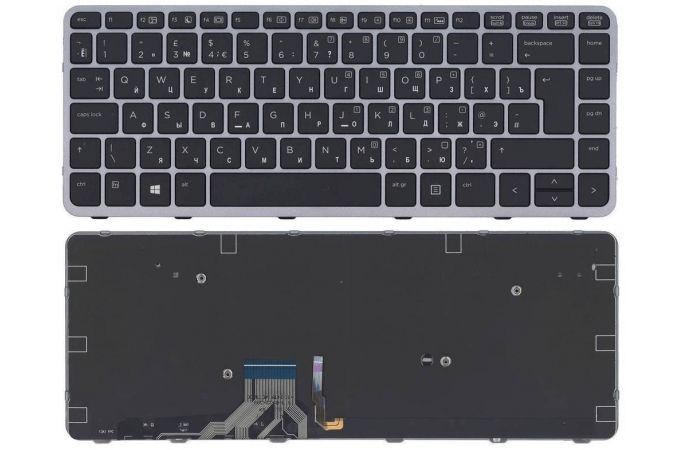 Клавиатура для ноутбука HP EliteBook Folio 1040 G1 черная с серой рамкой с подсветкой