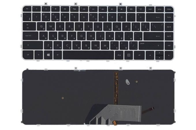 Клавиатура для ноутбука HP Envy 4-1000 Envy 6-1000 черная с серебристой рамкой и подсветкой