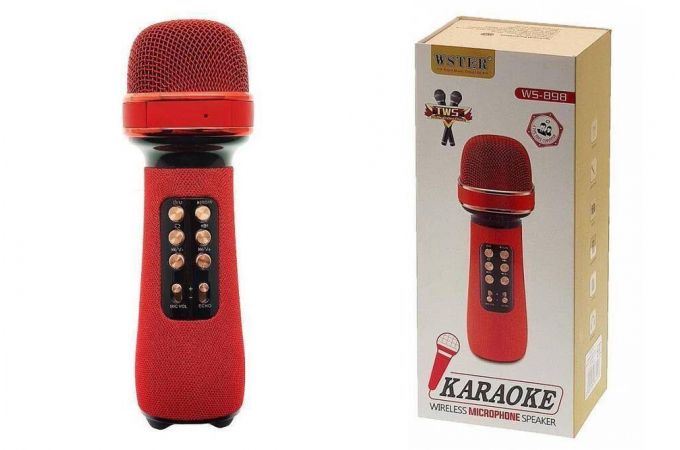 Караоке микрофон WSTER WS-898 (Bluetooth, динамики, USB) беспроводной (красный)