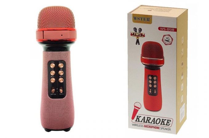 Караоке микрофон WSTER WS-898 беспроводной (Bluetooth, динамики, USB) (розовый)
