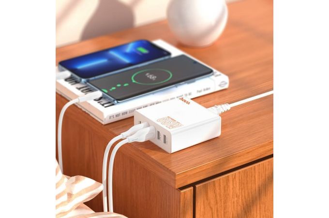 Сетевое зарядное устройство 4USB + USB-C HOCO C114A Vision PD65W Fast Charging 3.0 (белый)