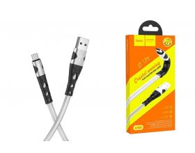 Кабель USB - MicroUSB HOCO U105 3A (серебристый) 1,2м (с усилением сгиба, двойная оплетка)