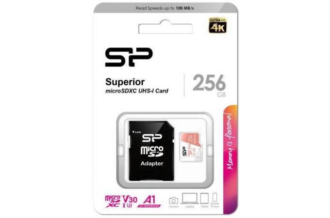 Карта памяти MicroSDXC_256 Gb Silicon Power Superior 100/80Mb/s V30 UHS-I U3 A1 SP256GBSTXDV3V20SP