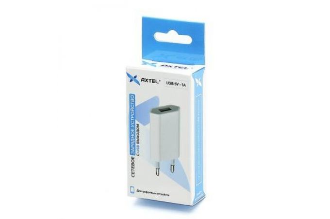 Сетевое зарядное устройство USB AXTEL прямоугольник 1000mAh (белый)