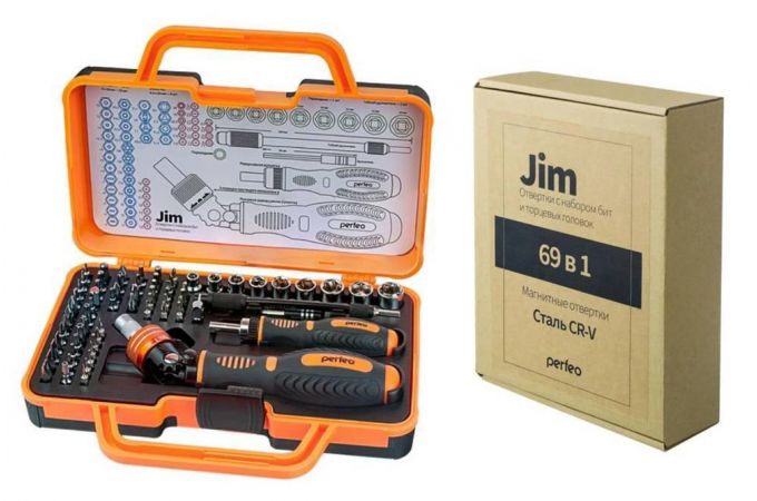 Набор инструмента отверток и головок Perfeo Jim с битами (насадками) 69 в 1 (PF_A4878)