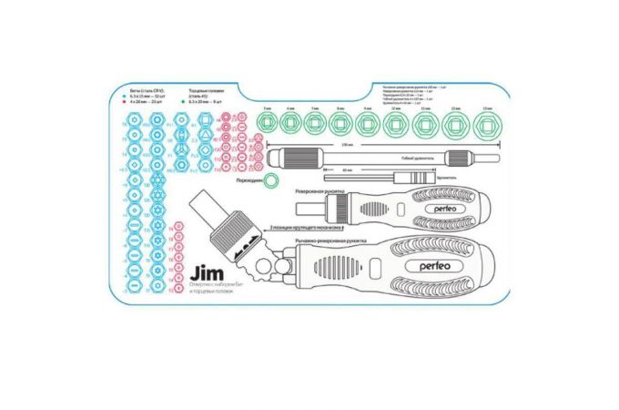 Набор инструмента отверток и головок Perfeo Jim с битами (насадками) 69 в 1 (PF_A4878)