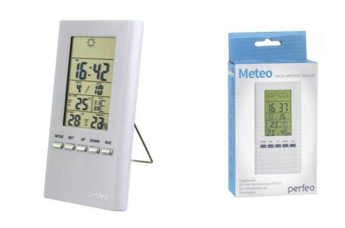 Часы-метеостанция Perfeo "Meteo", белый, время, темп., датчик ул. темп., влажность (PF-S3331F)