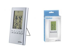 Часы-метеостанция Perfeo "Meteo", серебряный, время, темп., датчик ул. темп., влажность (PF-S3331F)
