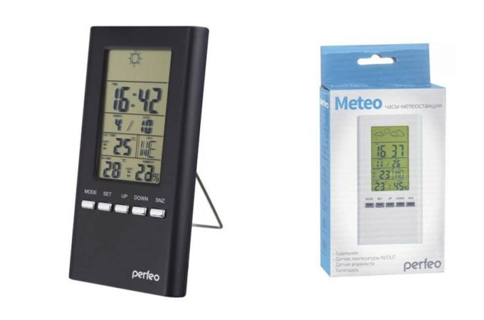 Часы-метеостанция Perfeo "Meteo", чёрный, время, темп., датчик ул. темп., влажность (PF-S3331F)