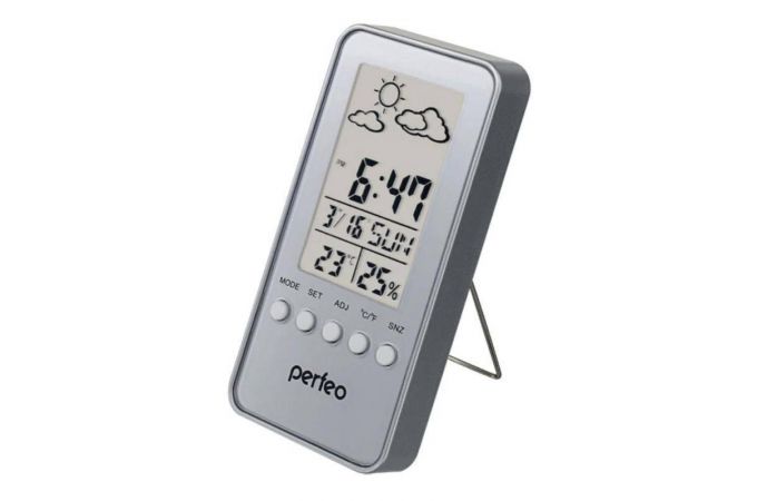 Часы-метеостанция Perfeo "Window", серебро, время, температура, влажность, дата  (PF-S002A)