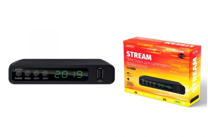 ТВ приставка Perfeo DVB-T2/C "STREAM" для цифр.TV, Wi-Fi, IPTV, HDMI, 2 USB PF_A4351
