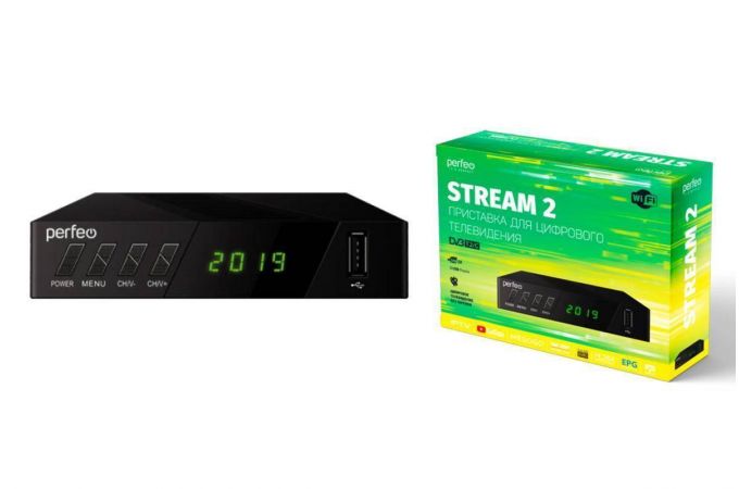 ТВ приставка Perfeo DVB-T2/C "STREAM-2" для цифр.TV, Wi-Fi, IPTV, HDMI, 2 USB PF_A4488
