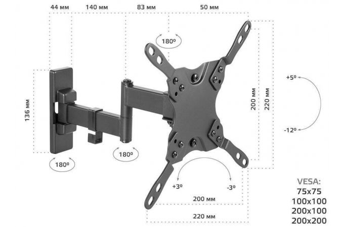 Кронштейн для LCD TV  HARPER TVFW-42 Black 13" – 43", 20 кг, расстояние от стены 50 - 273мм.