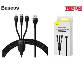 Кабель USB 3 в 1 BASEUS Flash Series ⅡOne-for-three, USB - Lightning+MicroUSB+Type-C, 6A, 1,2м (черный)