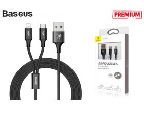 Кабель USB 2 в 1 BASEUS Rapid USB - MicroUSB+Lightning, 3A (черный)  1.2м