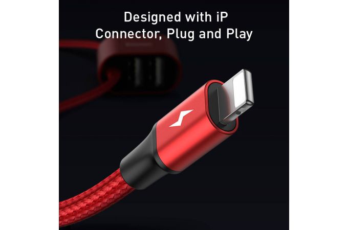 Кабель USB - Lightning + Dual USB BASEUS Special Data Cable for Backseat 3A (красный)