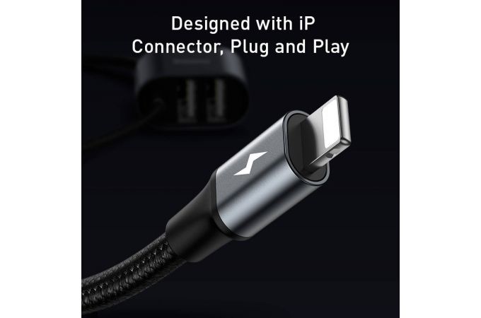 Кабель USB - Lightning + Dual USB BASEUS Special Data Cable for Backseat 3A (черный)