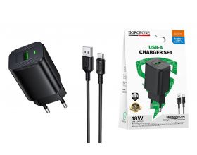 Сетевое зарядное устройство USB + кабель Type-C BOROFONE BAS82A 18W  черный