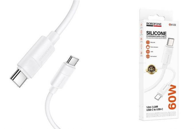 Кабель USB Type-C - USB Type-C BOROFONE BX123/ 1m/ 60W/ белый силиконовый