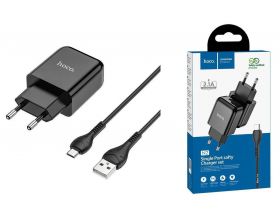 Сетевое зарядное устройство USB + кабель MicroUSB HOCO N2 Vigor 2400mAh (черный)