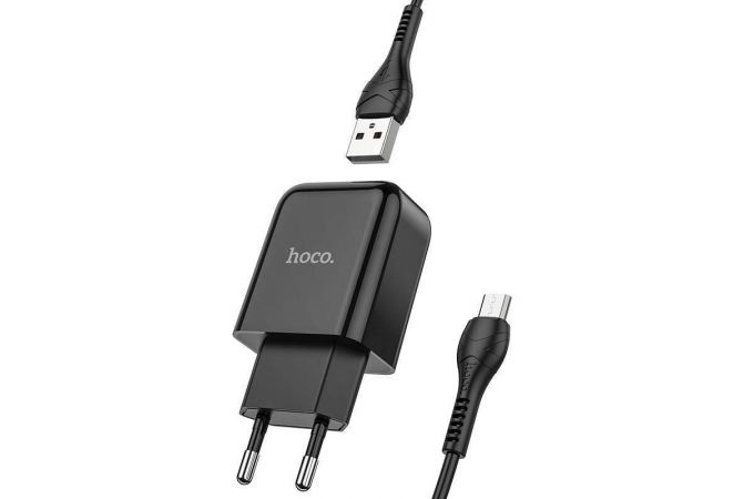 Сетевое зарядное устройство USB + кабель MicroUSB HOCO N2 Vigor 2400mAh (черный)