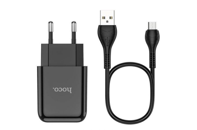 Сетевое зарядное устройство USB + кабель MicroUSB HOCO N2 Vigor 2400mAh (черный)