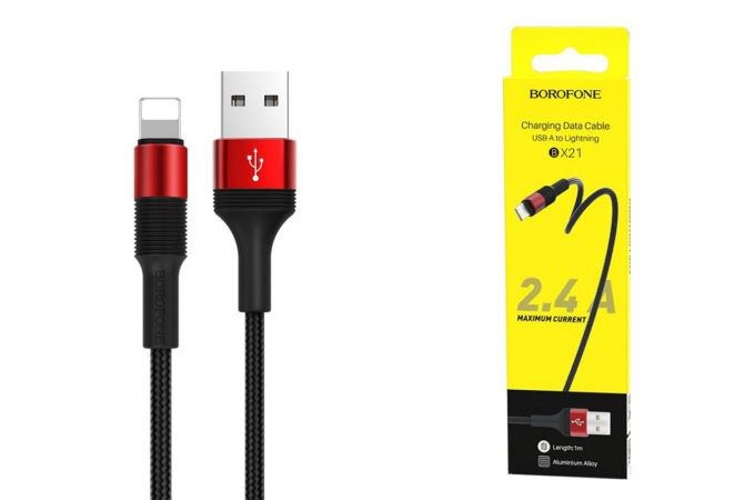 Кабель USB - Lightning BOROFONE BX21, 2,4A (красный) 1м (в оплетке)