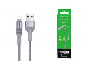 Кабель USB - Lightning BOROFONE BX21, 2,4A (серый) 1м (в оплетке)