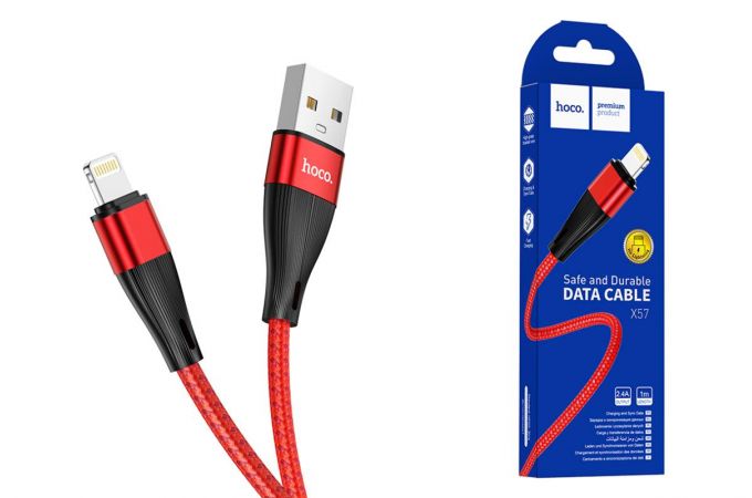 Кабель USB - Lightning HOCO X57, 2,4A (красный) 1м (в оплетке)