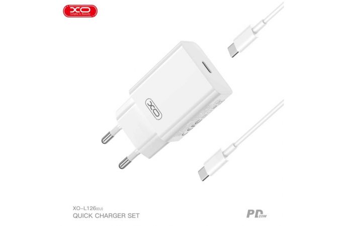 Сетевое зарядное устройство USB-C + кабель Lightning - Type-C XO L126 USB-C PD20W Fast Charger