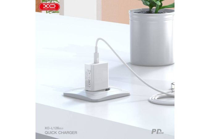 Сетевое зарядное устройство USB-C + кабель Lightning - Type-C XO L126 USB-C PD20W Fast Charger