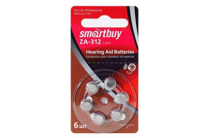 Батарейка часовая для слуховых аппаратов Smartbuy A312-6B (60/3000) (SBZA-A312-6B)