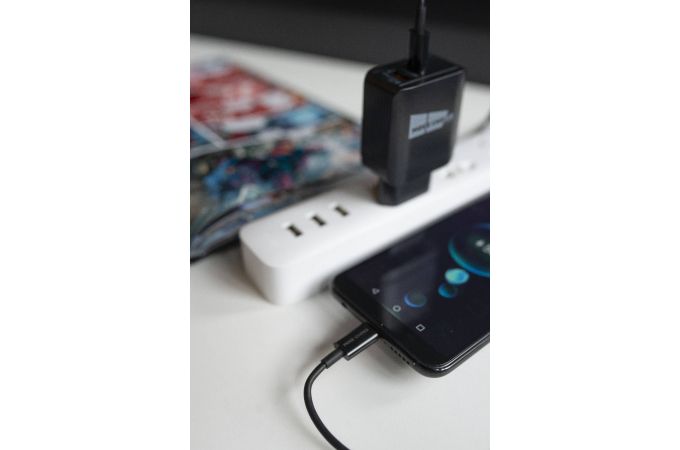 Сетевое зарядное устройство USB + USB-C + кабель Lightning - Type-C More choice NC71Si 3.0A PD 20W+QC3.0 быстрая зарядка (Black)