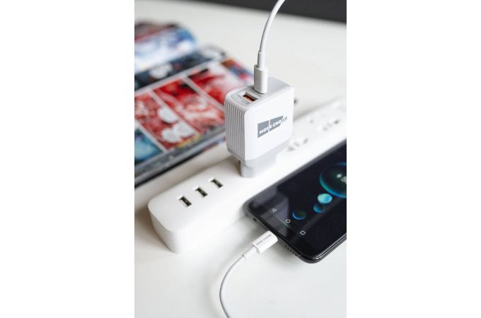 Сетевое зарядное устройство USB + USB-C + кабель Lightning - Type-C More choice NC71Si 3.0A PD 20W+QC3.0 быстрая зарядка (White)