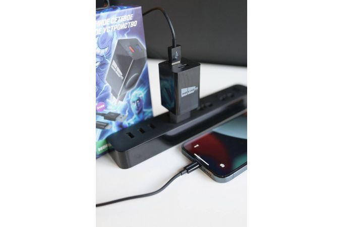 Сетевое зарядное устройство 2USB + кабель Lightning More choice NC55QCi 3.0A QC3.0 быстрая зарядка (Black)