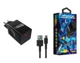 Сетевое зарядное устройство 2USB + кабель Type-C More choice NC55QCa 3.0А QC3.0 быстрая зарядка (Black)