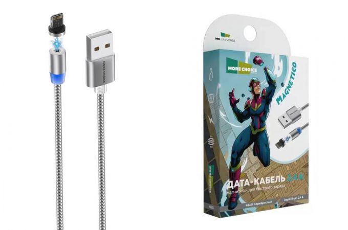 Кабель USB - Lightning More choice K61Si нейлон 2.4A Magnetic1м (Dark Grey)