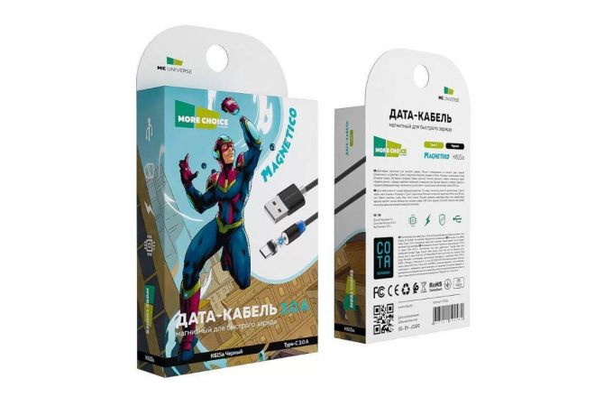 Кабель USB - USB Type-C  More choice K61Sa 3.0A Magnetic нейлон 1м (Black)
