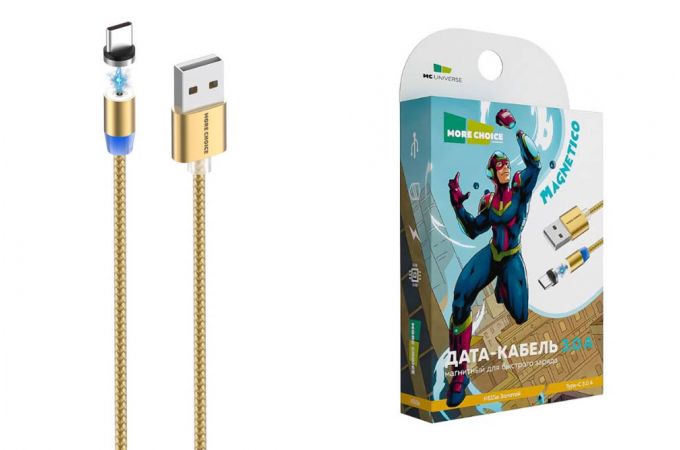 Кабель USB - USB Type-C More choice K61Sa 3.0A Magnetic нейлон 1м (Gold)