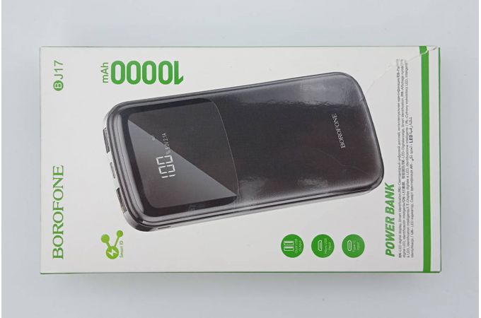 Универсальный дополнительный аккумулятор Power Bank BOROFONE BJ17 Oceanic digital (10000 mAh) (черный) (УЦЕНКА! МЯТАЯ УПАКОВКА)