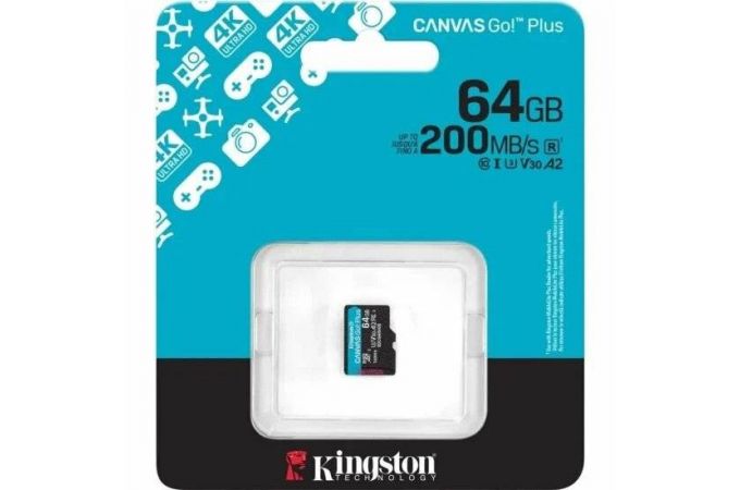 Карта памяти MicroSDXC 64 Gb Kingston Canvas Go Plus 200Mb/s A2 U3 V30 / R200Mb/s / SDCG4/64GB