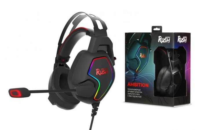 Наушники мониторные проводные Smartbuy RUSH AMBITION SBHG-6000 RGB, метал.оголовье, 50мм динамики (черно-красный)