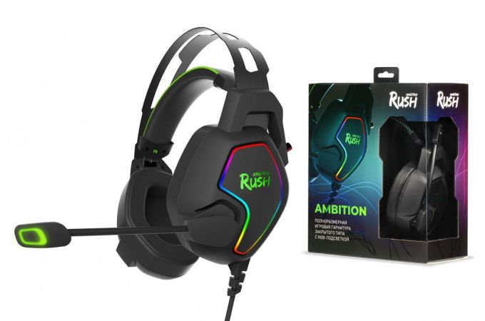 Наушники мониторные проводные Smartbuy RUSH AMBITION SBHG-6200 RGB, метал.оголовье, 50мм динамики (черно-зеленый)