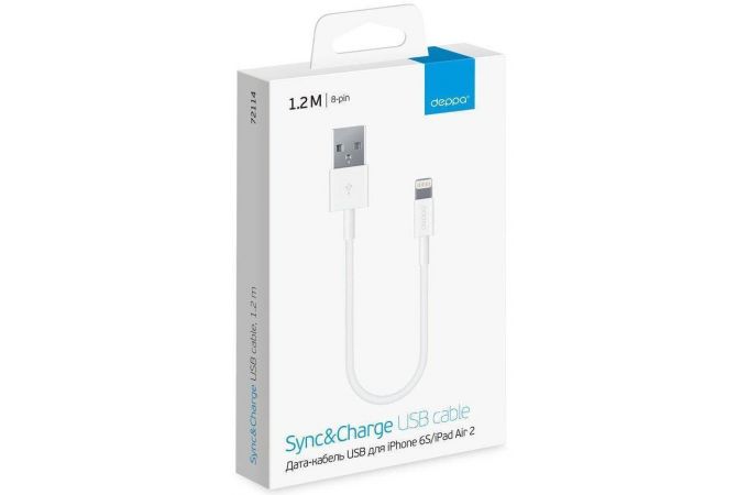 Кабель USB - Lightning Deppa (72114) Apple 8-pin (белый) 1.2м