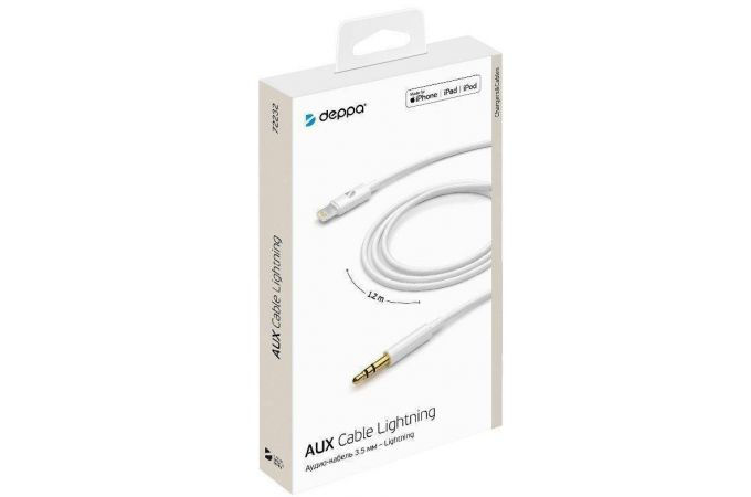 Кабель аудио Deppa Lightning MFI (72232) 3.5мм (белый) 1.2м